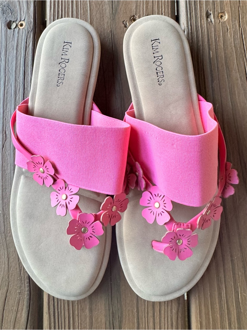 Kim Rogers Bright Pink Floral Elastic Slide Sandals